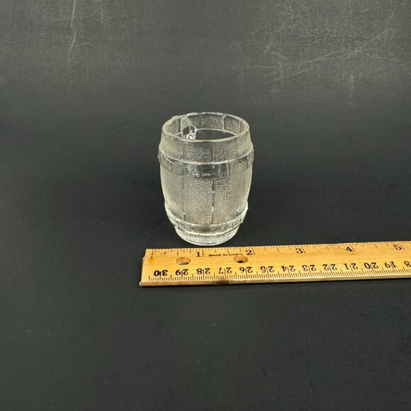 Vintage Hazel Atlas Clear Barrel Keg Mug Shot Glass w Handle Texture Bar Decor - Picture 3 of 10
